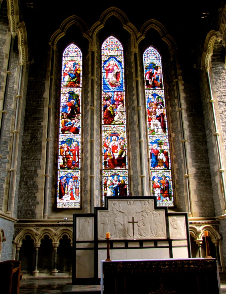 The altar and rosary window of the cathedral.