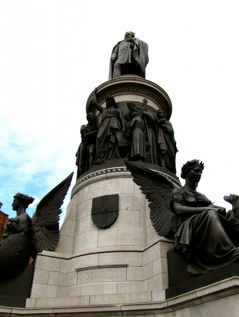 The statue of Daniel O'Connell took a fair number of bullets from the Lewis gun emplacements on the other side of the Liffey. The British had also set up a mortar beside Trinity College. They couldn't see the GPO, so they aimed "just to the left of Nelson's Column" which was where the spire stands now.