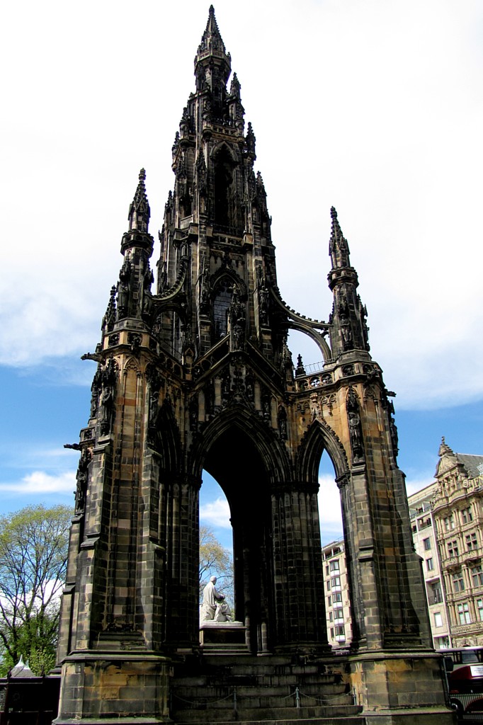 The Scott Monument is right near the bus stop. It's a neat, medieval-style monument. Also, the architect who won the contest to design the monument was found face-down in a canal before it was finished. No one was convicted of killing him, but there WERE 54 other architects who might have been miffed.