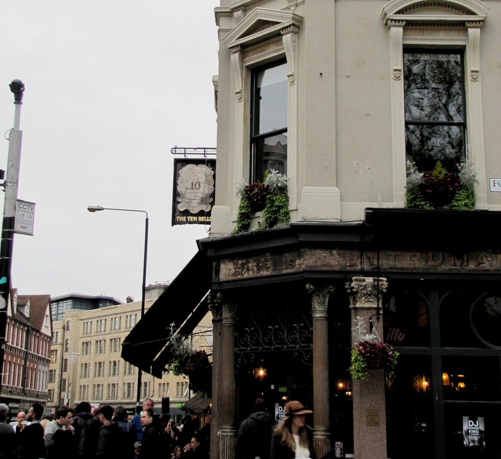 The Ten Bells, a public house frequented by Annie Chapman and Mary Kelly. For a while, in the 70s and 80s, it was renamed Jack the Ripper, but apparently the tackiness of naming it after a murderer of local woman - and selling keychains and other souvenirs - proved too tacky. Business fell off, and the name was changed back.